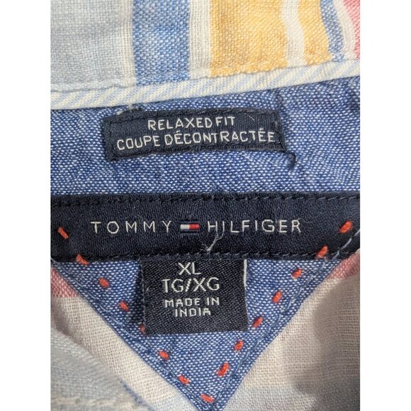 Tommy Hilfiger Shirt Womens XL Multicolor Striped Short Sleeve Summer Button Up - Picture 7 of 8